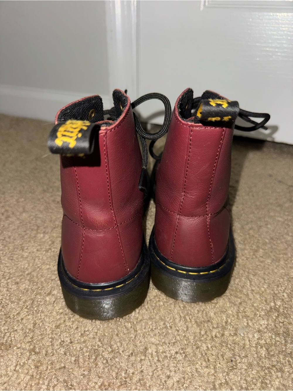 Dr. Martens Burgundy Leather Combat Boots - Picture 3 of 5